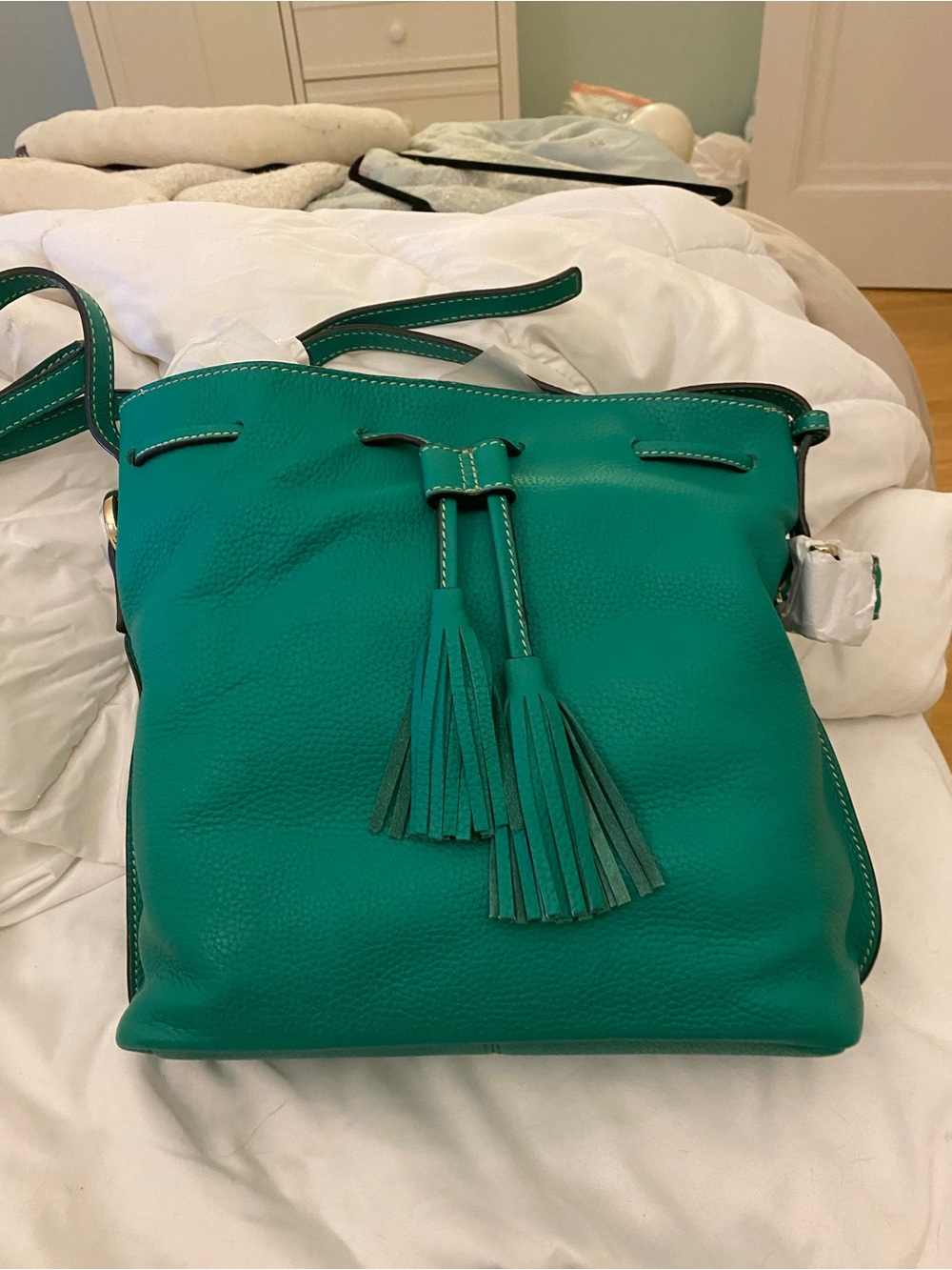 Boden brand green leather nwot large crossbody purse